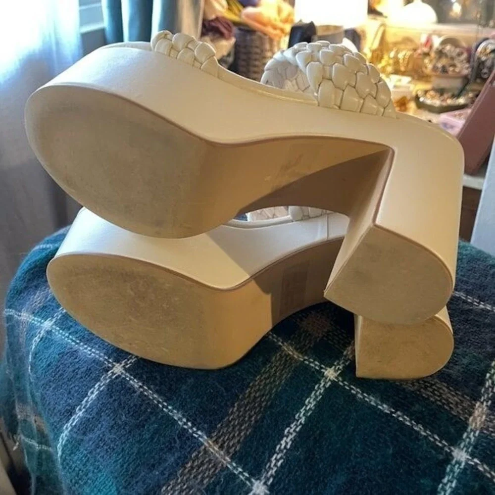 Jeffrey Campbell chunky heel platform WILEY white braided synthetic fair cond. 8 - Picture 2 of 6